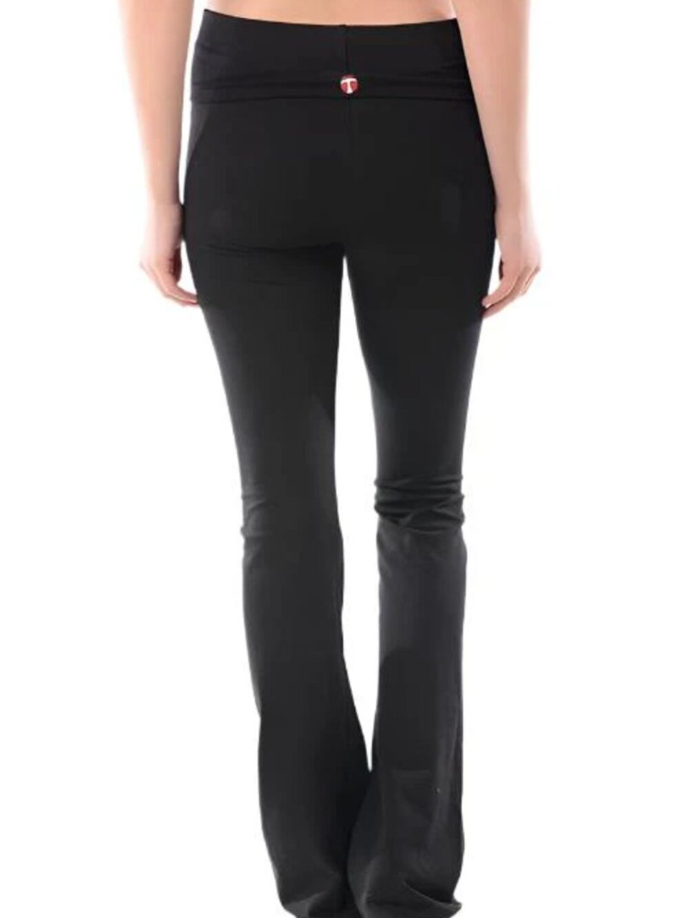 T-PARTY Fold Over Waist SOLID BOOTCUT Yoga Pants stretch knit flare sz M
